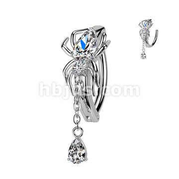 316L Surgical Steel 316L Hinged CZ Spider Belly Button Ring With... - Image 2