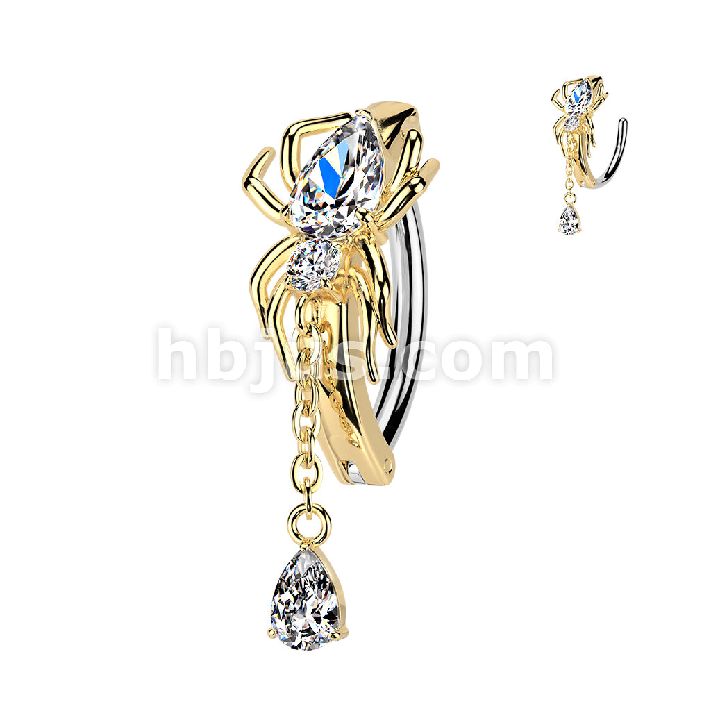 316L Surgical Steel 316L Hinged CZ Spider Belly Button Ring With... - Image 3