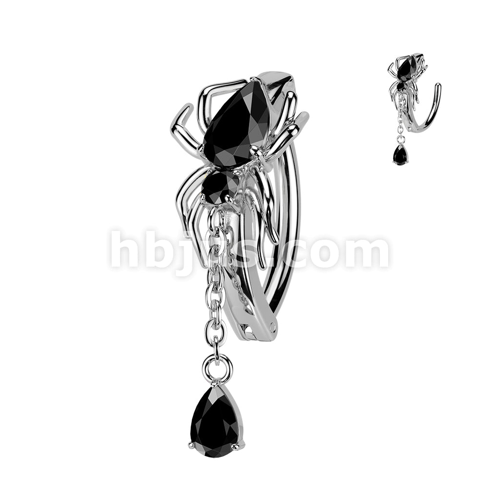 316L Surgical Steel 316L Hinged CZ Spider Belly Button Ring With... - Image 4