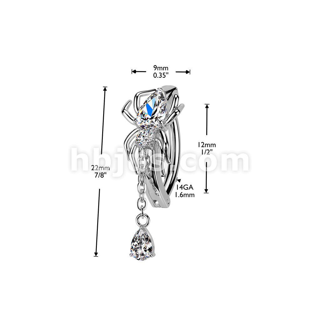 316L Surgical Steel 316L Hinged CZ Spider Belly Button Ring With... - Image 5