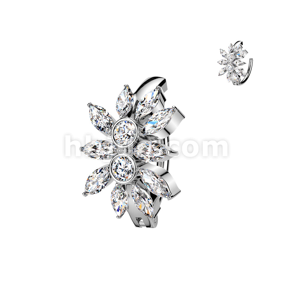 316L Surgical Steel 316L Hinged Belly Button Ring With Marquise CZ Cluster - Image 2