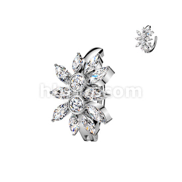 316L Surgical Steel 316L Hinged Belly Button Ring With Marquise CZ Cluster - Image 2