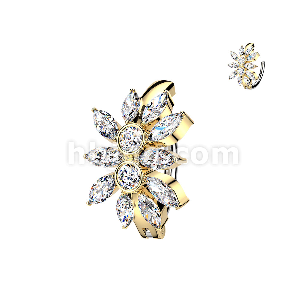 316L Surgical Steel 316L Hinged Belly Button Ring With Marquise CZ Cluster - Image 3