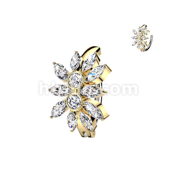 316L Surgical Steel 316L Hinged Belly Button Ring With Marquise CZ Cluster - Image 3