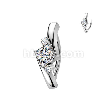 316L Surgical Steel 316L Hinged Belly Button Ring With Princess Cut &... - Image 2