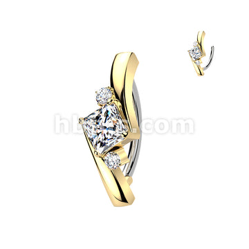 316L Surgical Steel 316L Hinged Belly Button Ring With Princess Cut &... - Image 3