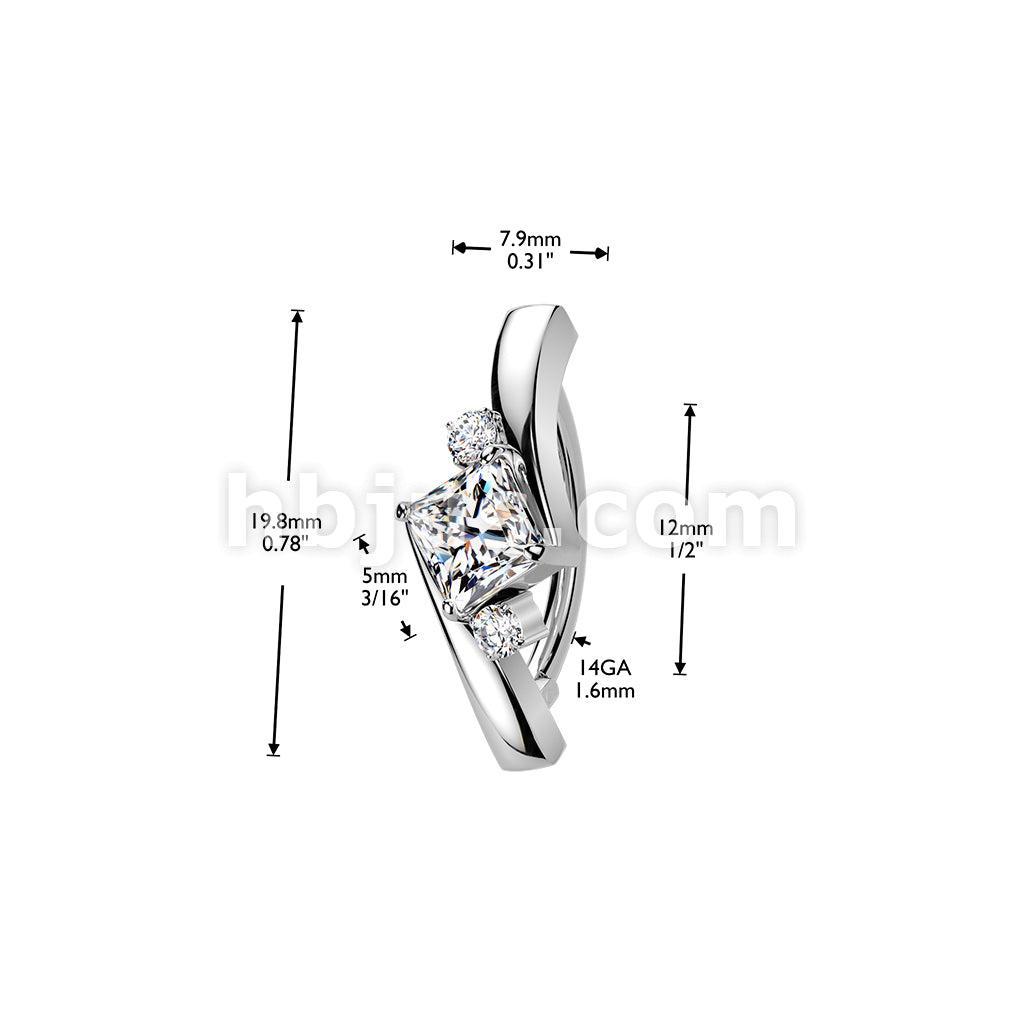 316L Surgical Steel 316L Hinged Belly Button Ring With Princess Cut &... - Image 4