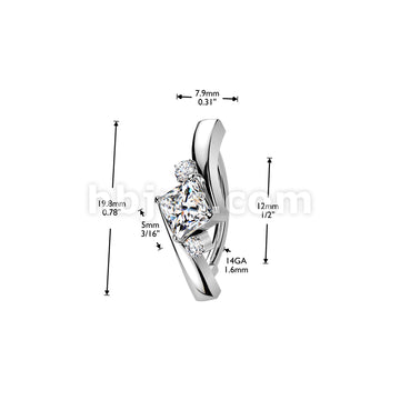 316L Surgical Steel 316L Hinged Belly Button Ring With Princess Cut &... - Image 4