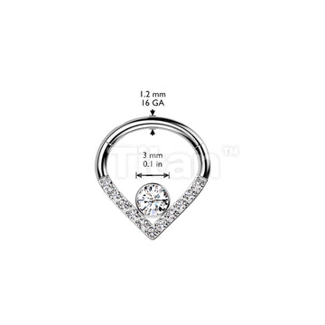 Implant Grade Titanium Hinged Segment Hoop Ring With Pave CZ Single Line Chevron and CZ or Opal Center - Image 6