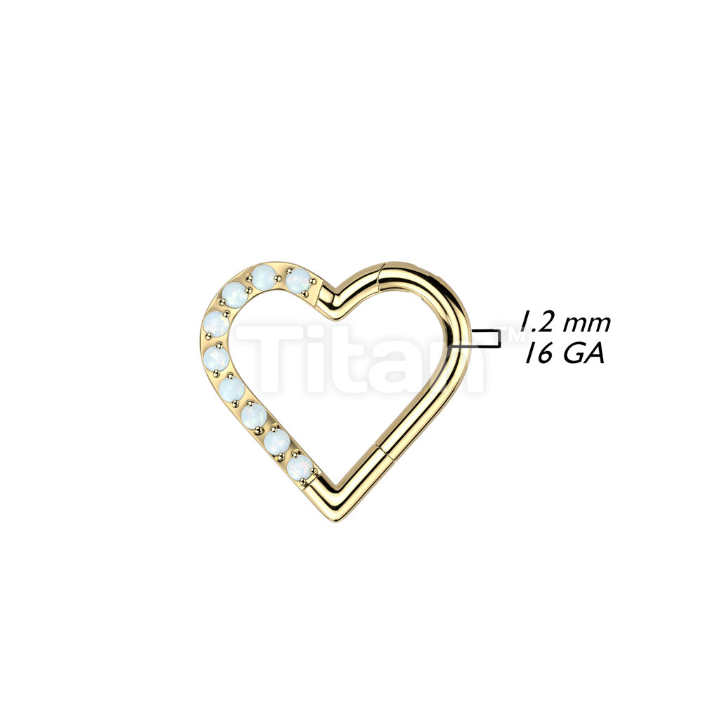 Implant Grade Titanium Hinged Segment Hoop Ring With Half Pave Opal Heart - Image 4