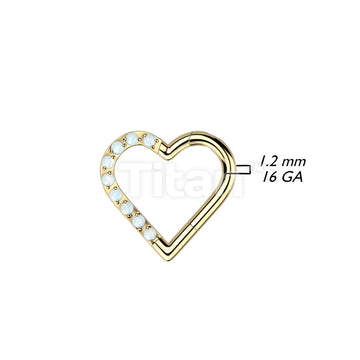 Implant Grade Titanium Hinged Segment Hoop Ring With Half Pave Opal Heart - Image 4