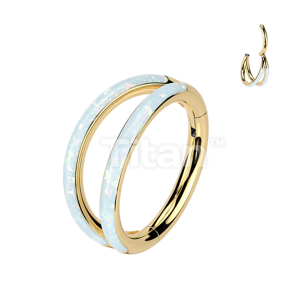 Implant Grade Titanium Hinged Segment Double Hoop Ring Lined With Outward Facing Opal - Image 2