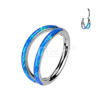 Implant Grade Titanium Hinged Segment Double Hoop Ring Lined With Outward Facing Opal - Image 3