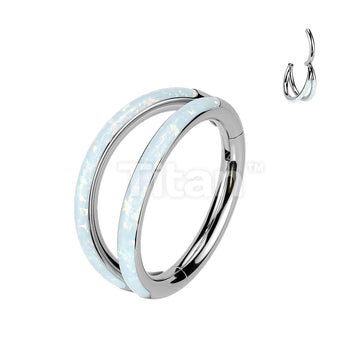 Implant Grade Titanium Hinged Segment Double Hoop Ring Lined With Outward Facing Opal - Image 4