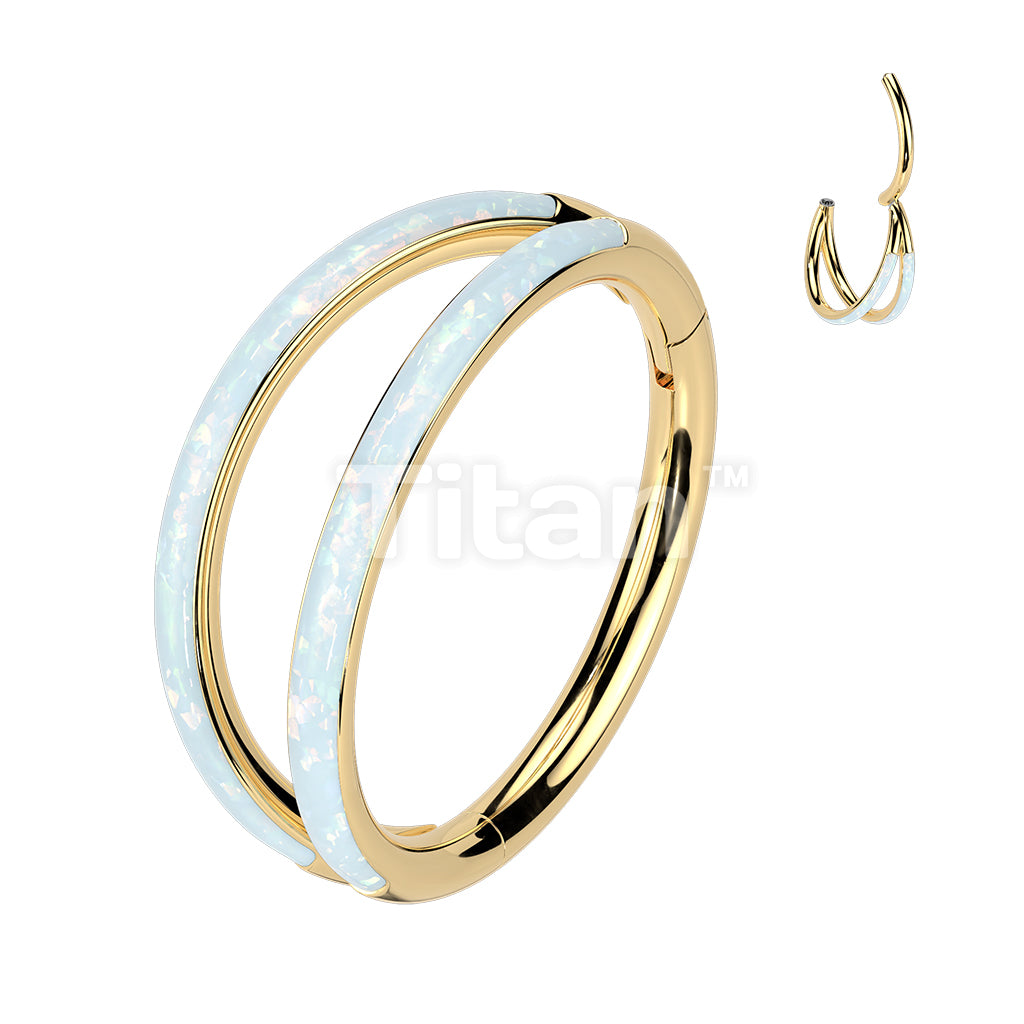 Implant Grade Titanium Hinged Segment Double Hoop Ring Lined With Outward Facing Opal - Image 5