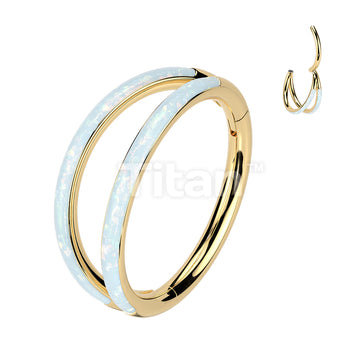 Implant Grade Titanium Hinged Segment Double Hoop Ring Lined With Outward Facing Opal - Image 5