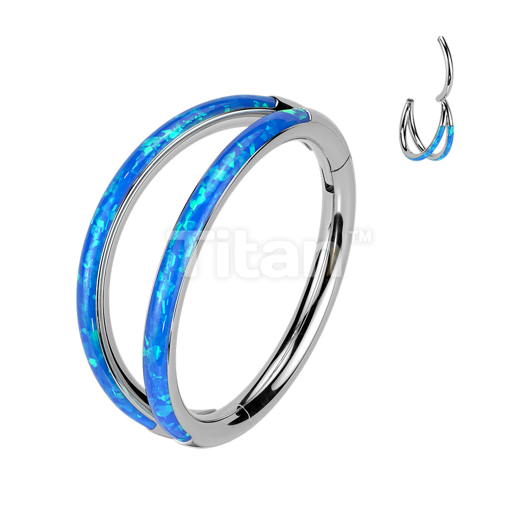 Implant Grade Titanium Hinged Segment Double Hoop Ring Lined With Outward Facing Opal - Image 6