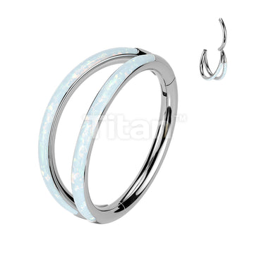 Implant Grade Titanium Hinged Segment Double Hoop Ring Lined With Outward Facing Opal - Image 7