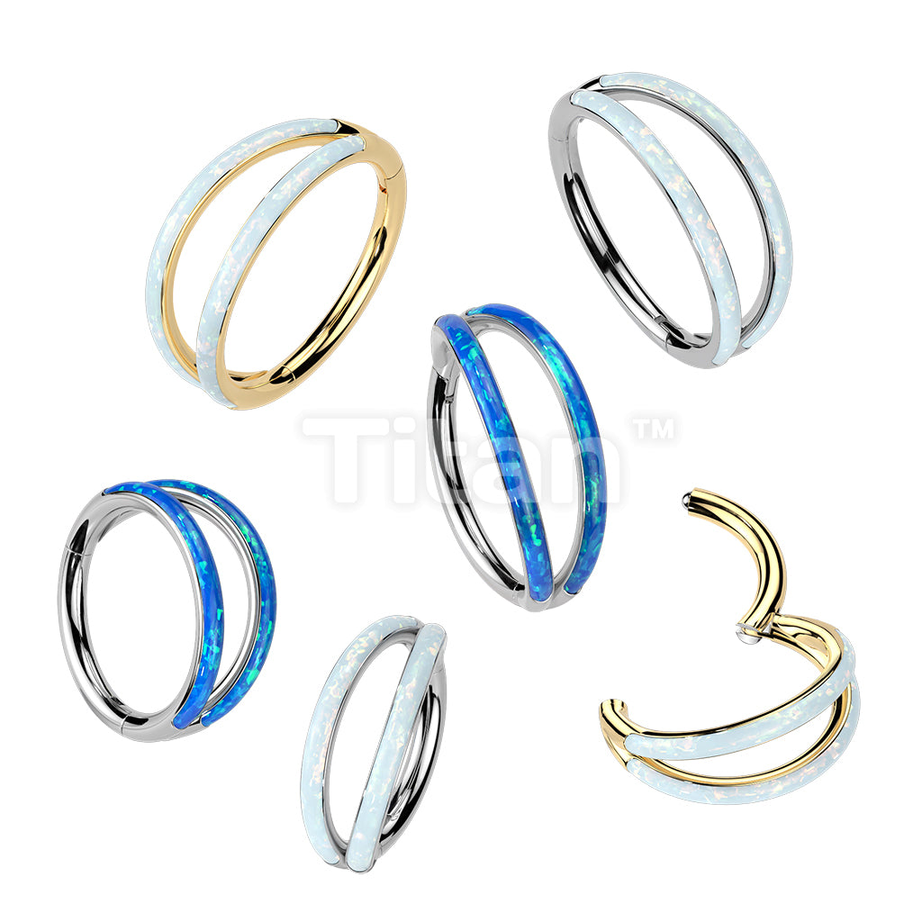 Implant Grade Titanium Hinged Segment Double Hoop Ring Lined With Outward Facing Opal