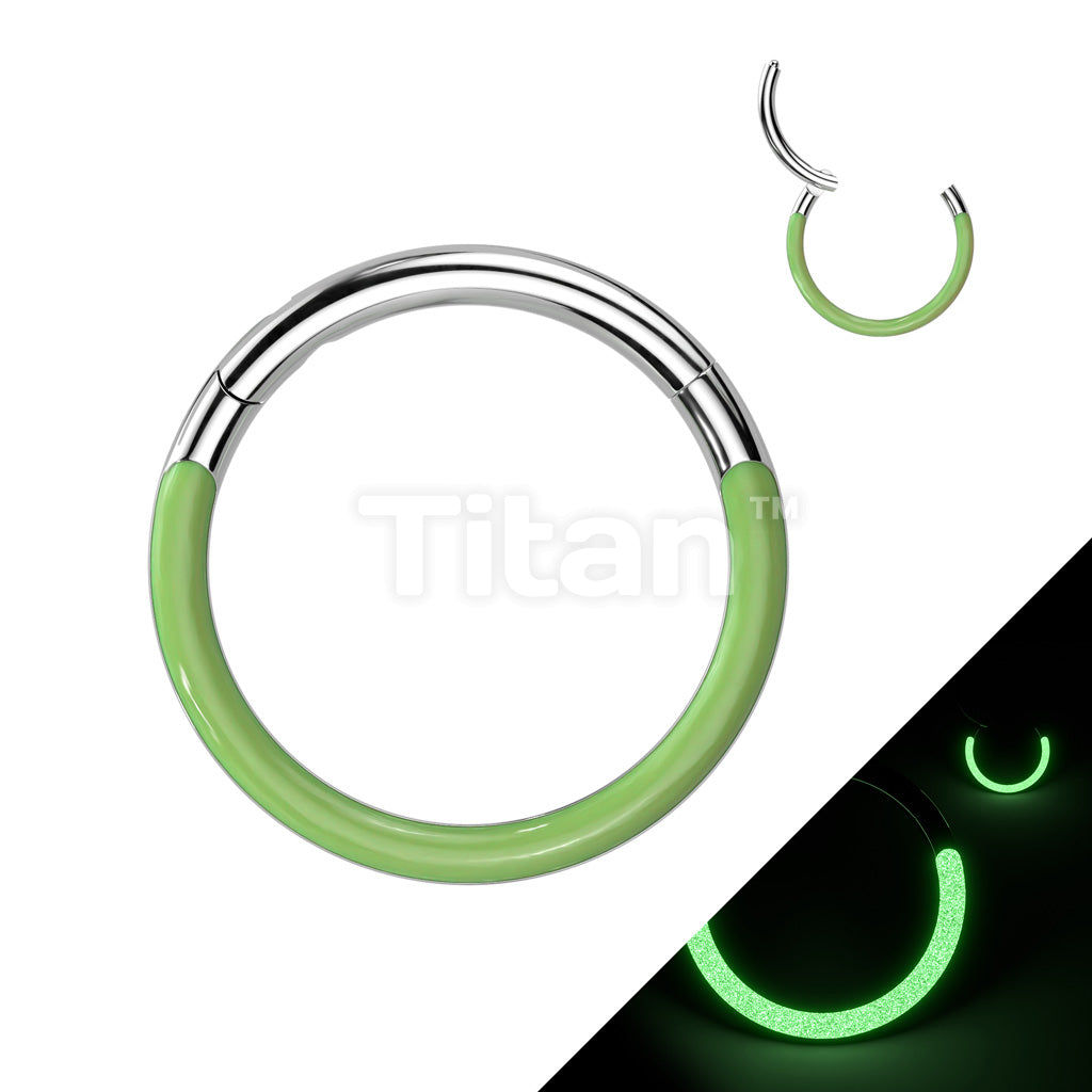 Implant Grade Titanium Hinged Segment Hoop Ring With Front Facing Glow In The Dark Line - Image 2