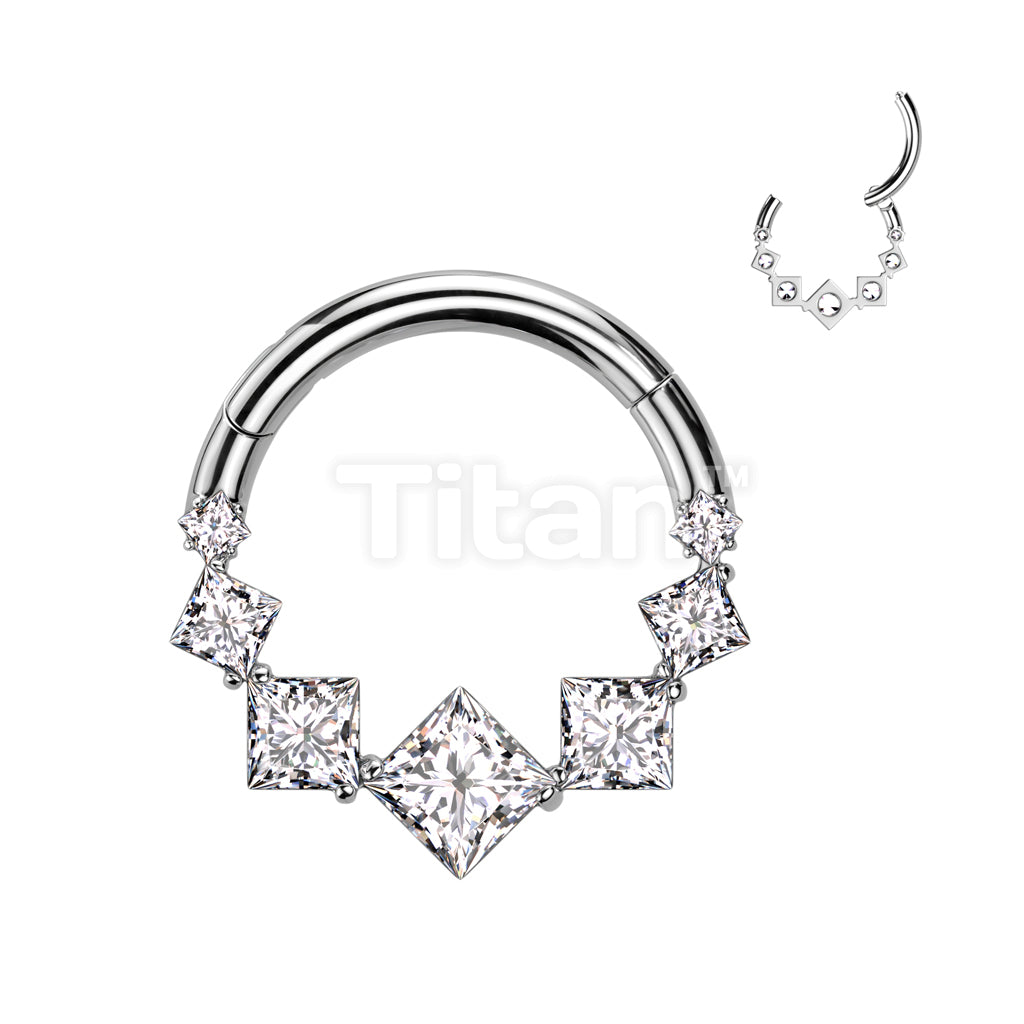 Implant Grade Titanium Hinged Segment Hoop Ring With 7 Square CZ  - Image 2