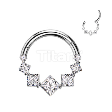 Implant Grade Titanium Hinged Segment Hoop Ring With 7 Square CZ  - Image 2