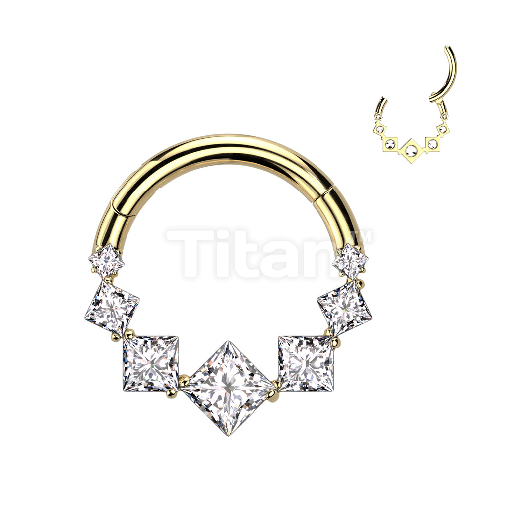 Implant Grade Titanium Hinged Segment Hoop Ring With 7 Square CZ  - Image 3