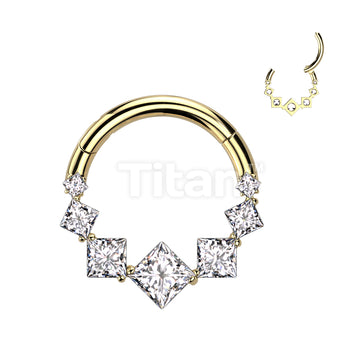 Implant Grade Titanium Hinged Segment Hoop Ring With 7 Square CZ  - Image 3