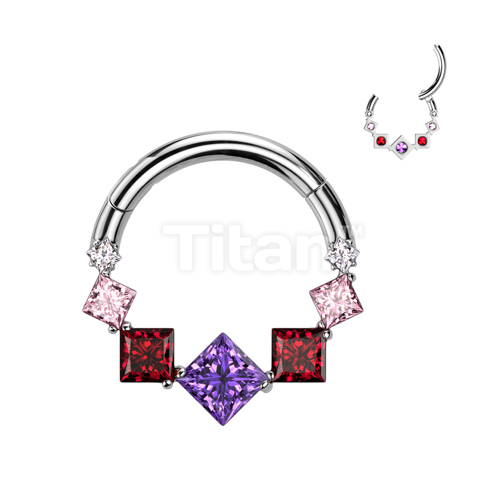 Implant Grade Titanium Hinged Segment Hoop Ring With 7 Square CZ  - Image 4