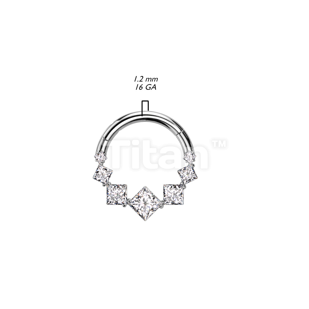 Implant Grade Titanium Hinged Segment Hoop Ring With 7 Square CZ  - Image 5