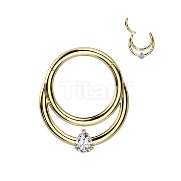 Implant Grade Titanium Hinged Segment Hoop Ring With Double Line and Tear Drop CZ Center - Image 3