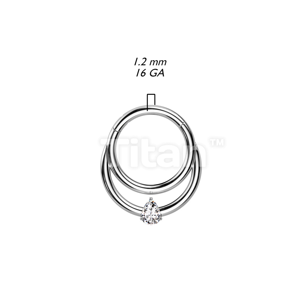 Implant Grade Titanium Hinged Segment Hoop Ring With Double Line and Tear Drop CZ Center - Image 4