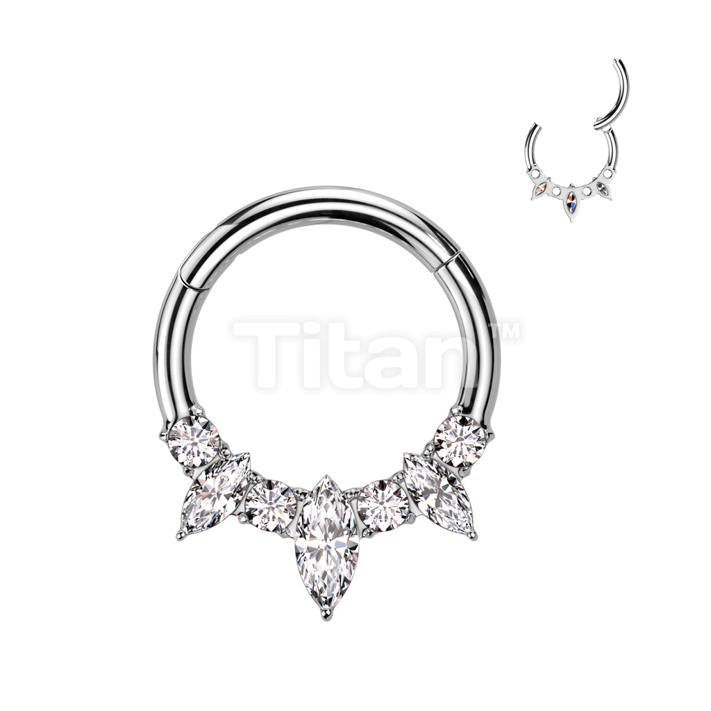 Implant Grade Titanium Hinged Segment Hoop Ring With 3 Marquise and 4 Round CZ - Image 2