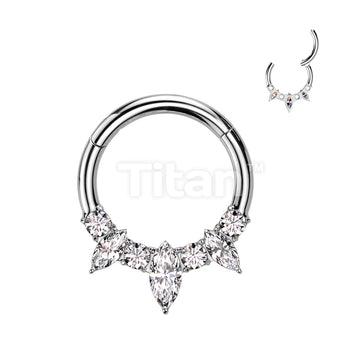 Implant Grade Titanium Hinged Segment Hoop Ring With 3 Marquise and 4 Round CZ - Image 2
