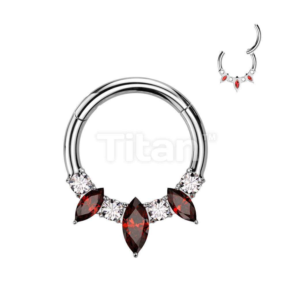 Implant Grade Titanium Hinged Segment Hoop Ring With 3 Marquise and 4 Round CZ - Image 3