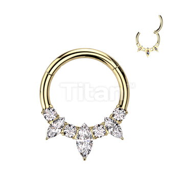 Implant Grade Titanium Hinged Segment Hoop Ring With 3 Marquise and 4 Round CZ - Image 4