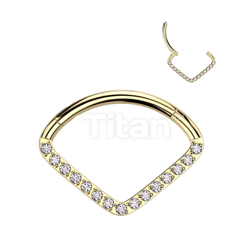 Implant Grade Titanium Hinged Segment Hoop Ring With Wide CZ Pave Chevon - Image 2