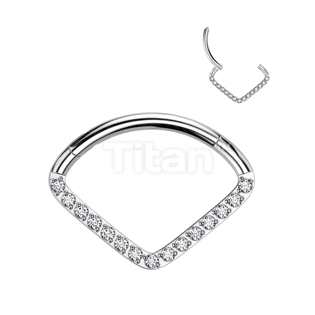 Implant Grade Titanium Hinged Segment Hoop Ring With Wide CZ Pave Chevon - Image 3
