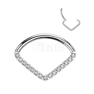 Implant Grade Titanium Hinged Segment Hoop Ring With Wide CZ Pave Chevon - Image 3