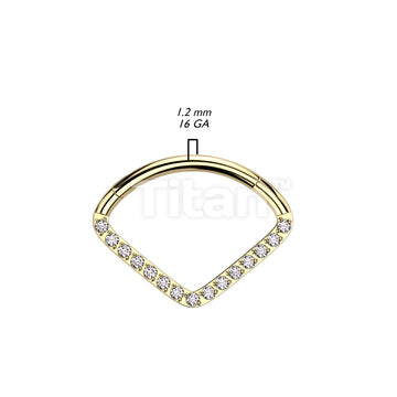Implant Grade Titanium Hinged Segment Hoop Ring With Wide CZ Pave Chevon - Image 4