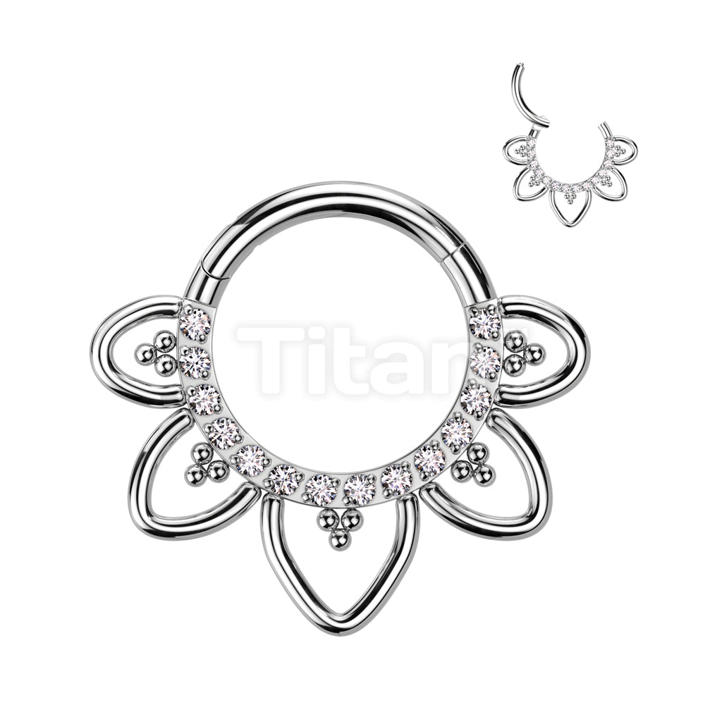 Implant Grade Titanium Hinged Segment Hoop Ring With Front Facing CZ Pave Heart Filigree - Image 2
