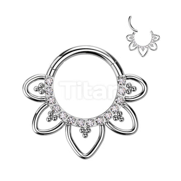 Implant Grade Titanium Hinged Segment Hoop Ring With Front Facing CZ Pave Heart Filigree - Image 2