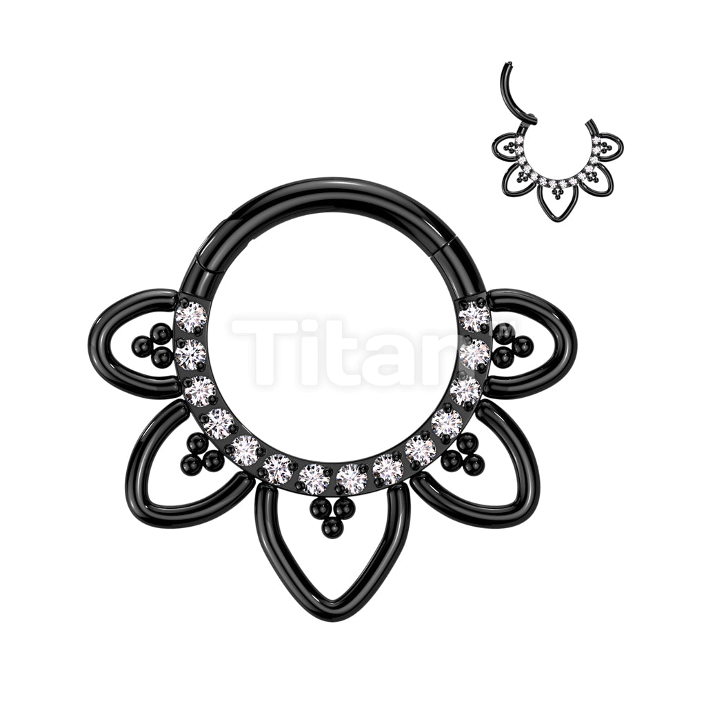 Implant Grade Titanium Hinged Segment Hoop Ring With Front Facing CZ Pave Heart Filigree - Image 4