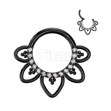Implant Grade Titanium Hinged Segment Hoop Ring With Front Facing CZ Pave Heart Filigree - Image 4