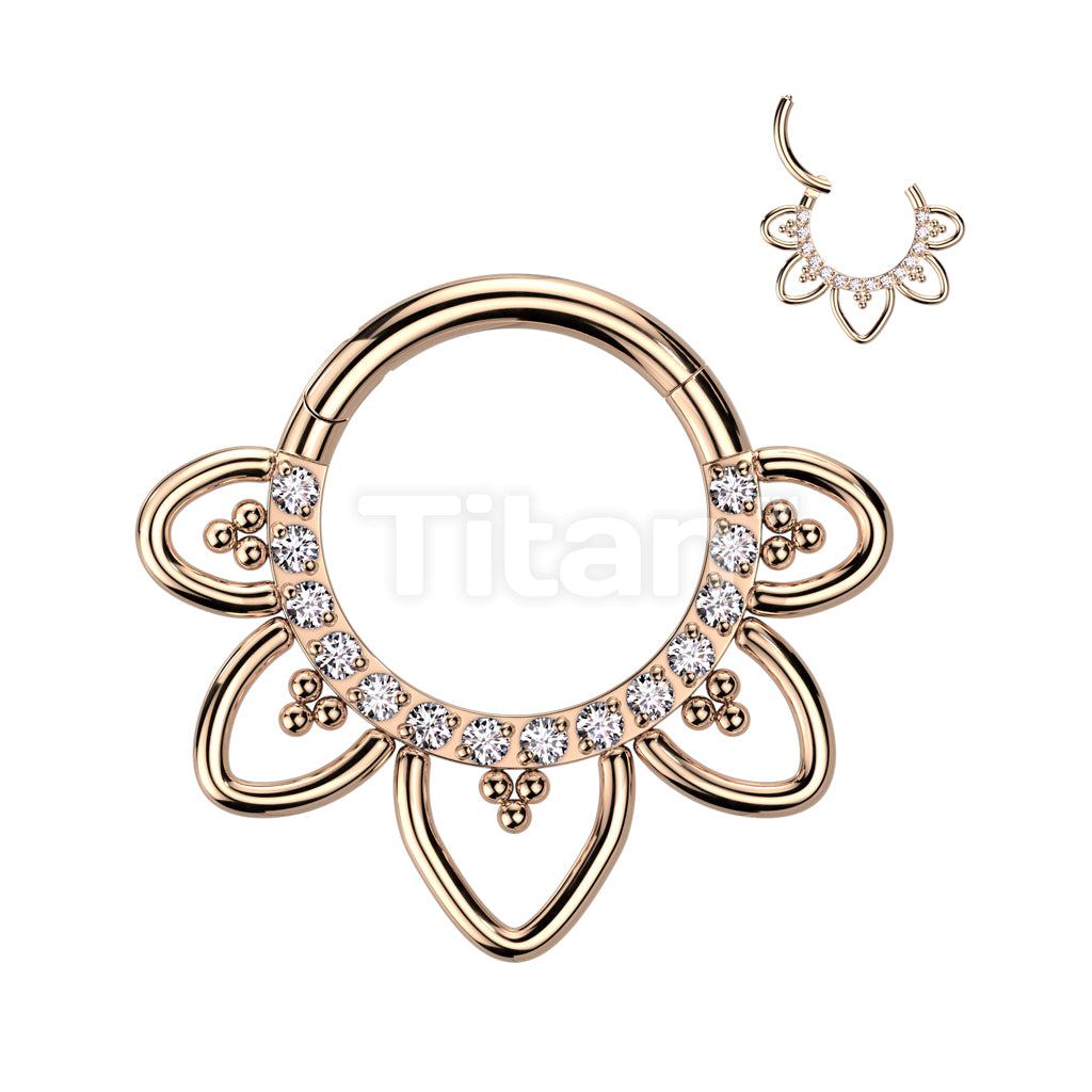 Implant Grade Titanium Hinged Segment Hoop Ring With Front Facing CZ Pave Heart Filigree - Image 5