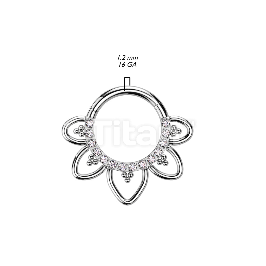 Implant Grade Titanium Hinged Segment Hoop Ring With Front Facing CZ Pave Heart Filigree - Image 6
