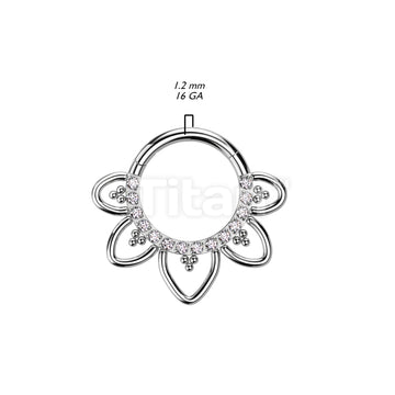 Implant Grade Titanium Hinged Segment Hoop Ring With Front Facing CZ Pave Heart Filigree - Image 6