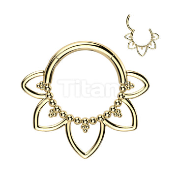 Implant Grade Titanium Hinged Segment Hoop Ring With Heart Filigree and Beaded Balls - Image 2