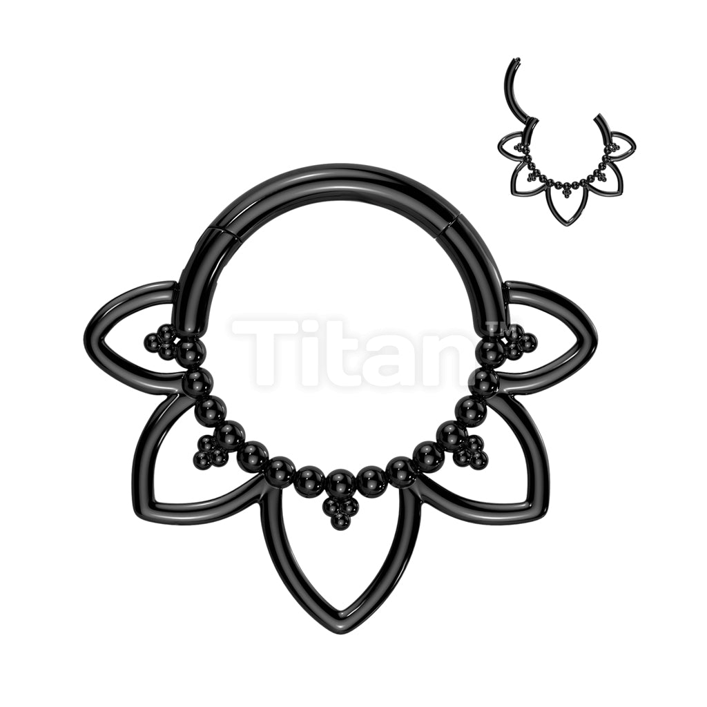 Implant Grade Titanium Hinged Segment Hoop Ring With Heart Filigree and Beaded Balls - Image 3