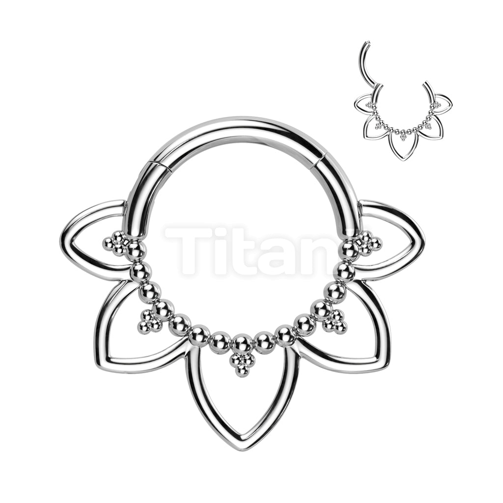 Implant Grade Titanium Hinged Segment Hoop Ring With Heart Filigree and Beaded Balls - Image 4